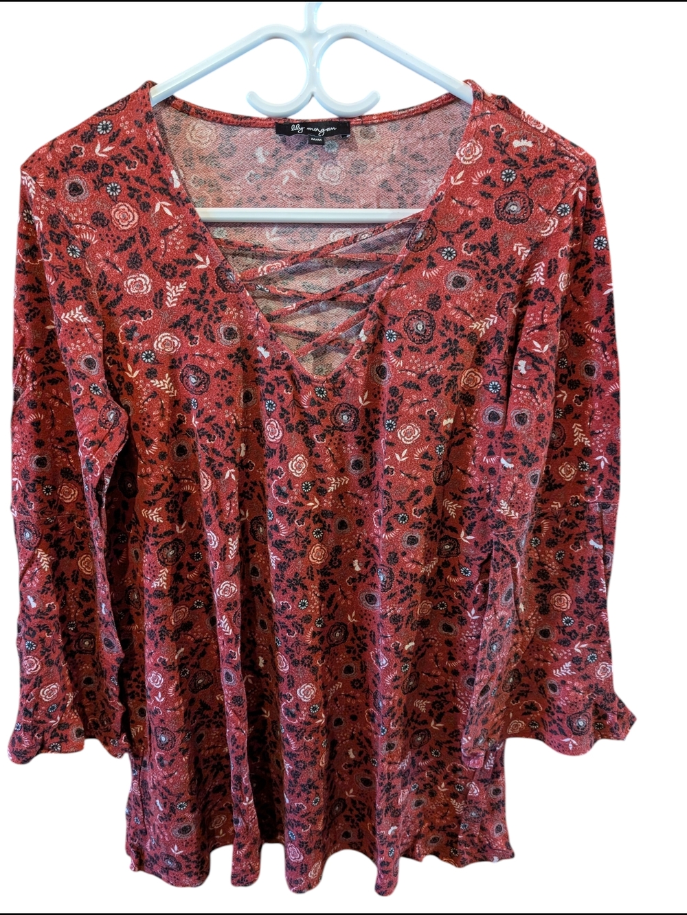 Crisscross V-Neck Floral Tunic Top - Rust Floral